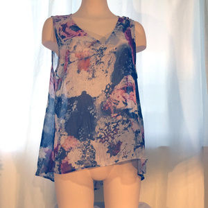 RW&CO Sheer Flowing V Neck Black Red Pink Long Bk